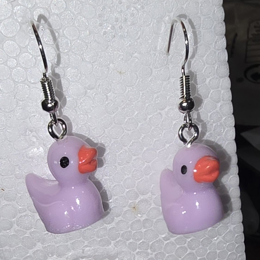Purple Duck Bird Earrings